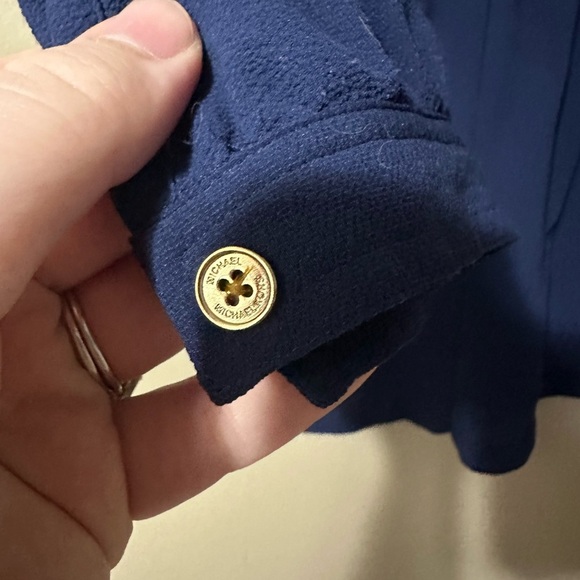 Michael Kors Navy Blue Romper with Gold Detail, Button Closure and Belt - Picture 6 of 8